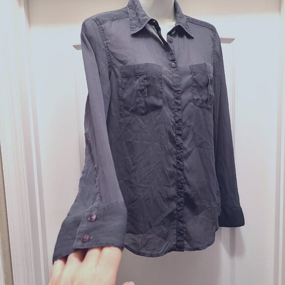 Guess Los Angeles Women's Long Sleeve Sheer Blueish Gray Button Up- Sz. X S - Picture 5 of 15